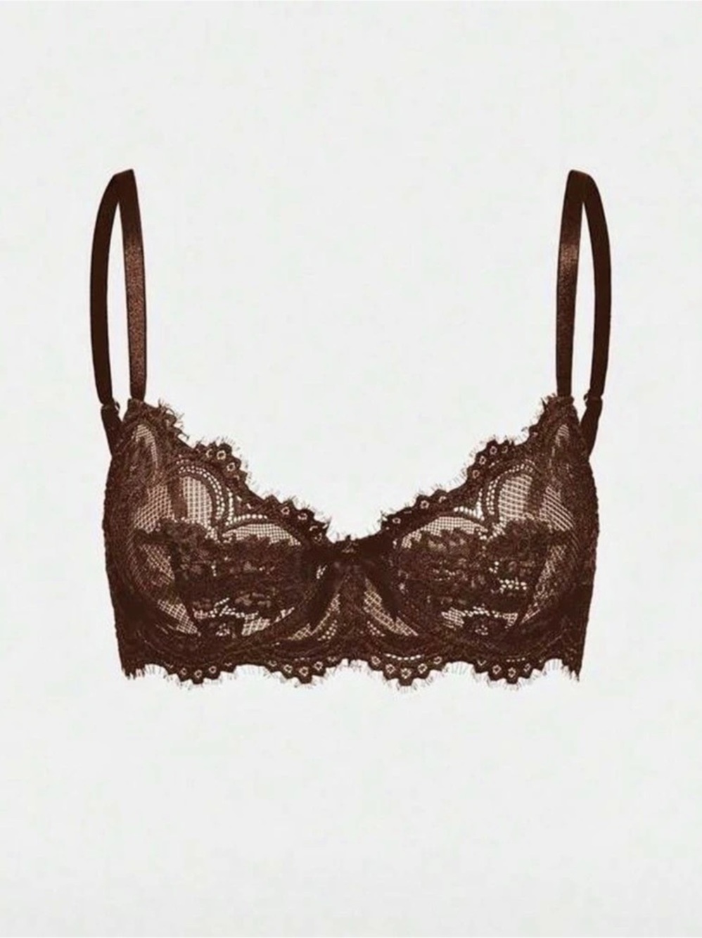 SKIMS Fits Everybody Lace Unlined Scoop Bra Brown